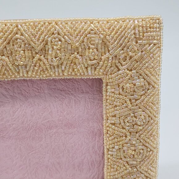 Beaded Yellow Square Photo Frame 3" Exterior 5.5" - Picture 3 of 11
